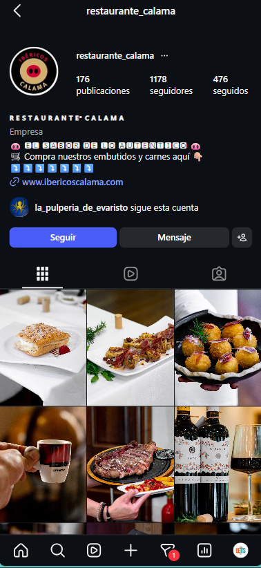 Perfil de Instagram de Restaurante Calama